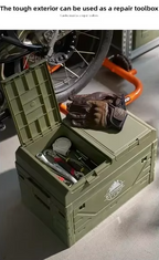 62L Portable Camping Storage Box with Folding Doors & Detachable Shelf