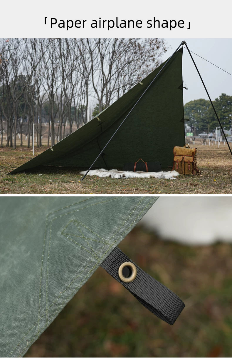 Waxed Canvas Tarp – 2.9×2.9m, 19 Hanging Points, UV & Rain Protection