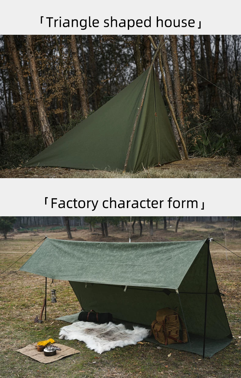 Waxed Canvas Tarp – 2.9×2.9m, 19 Hanging Points, UV & Rain Protection