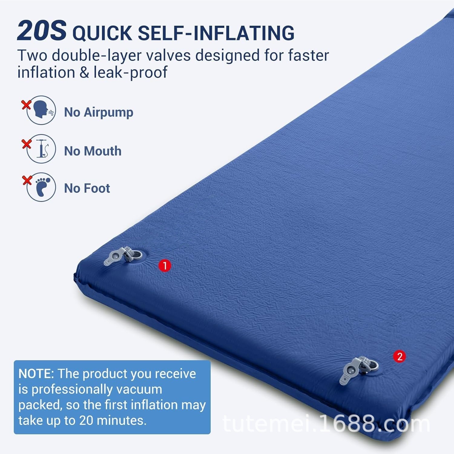 Knit Camping Sleeping Pad — Double Self-Inflating Mat with Pump (198×70×8cm)