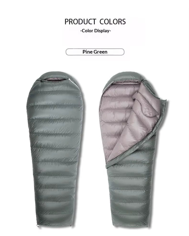 Goose Down Sleeping Bag – Lightweight Mummy Style for Camping & Travel