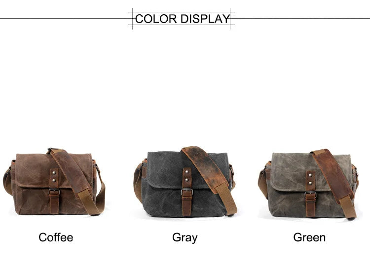 Retro Canvas Camera Bag – Waterproof Messenger Crossbody Bag with Camera Divider, 12" Laptop Pocket