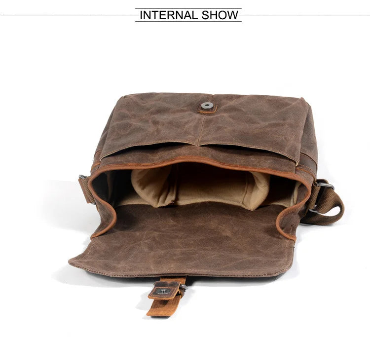 Retro Canvas Camera Bag – Waterproof Messenger Crossbody Bag with Camera Divider, 12" Laptop Pocket