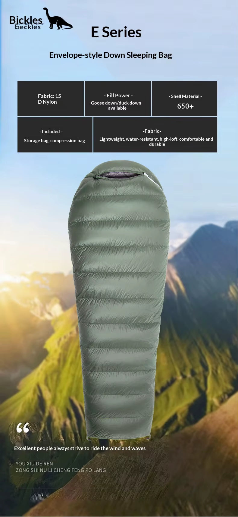 Goose Down Sleeping Bag – Lightweight Mummy Style for Camping & Travel