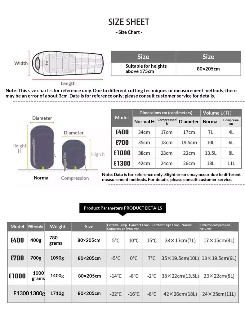 Goose Down Sleeping Bag – Lightweight Mummy Style for Camping & Travel