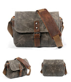 Retro Canvas Camera Bag – Waterproof Messenger Crossbody Bag with Camera Divider, 12" Laptop Pocket