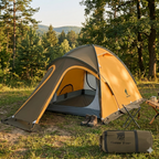 Campfire 4-Season Camping Tent (210+100)×120×110cm – Field Tent Nylon, Yellow, 1 Bedroom + Living Room, 3.7kg

