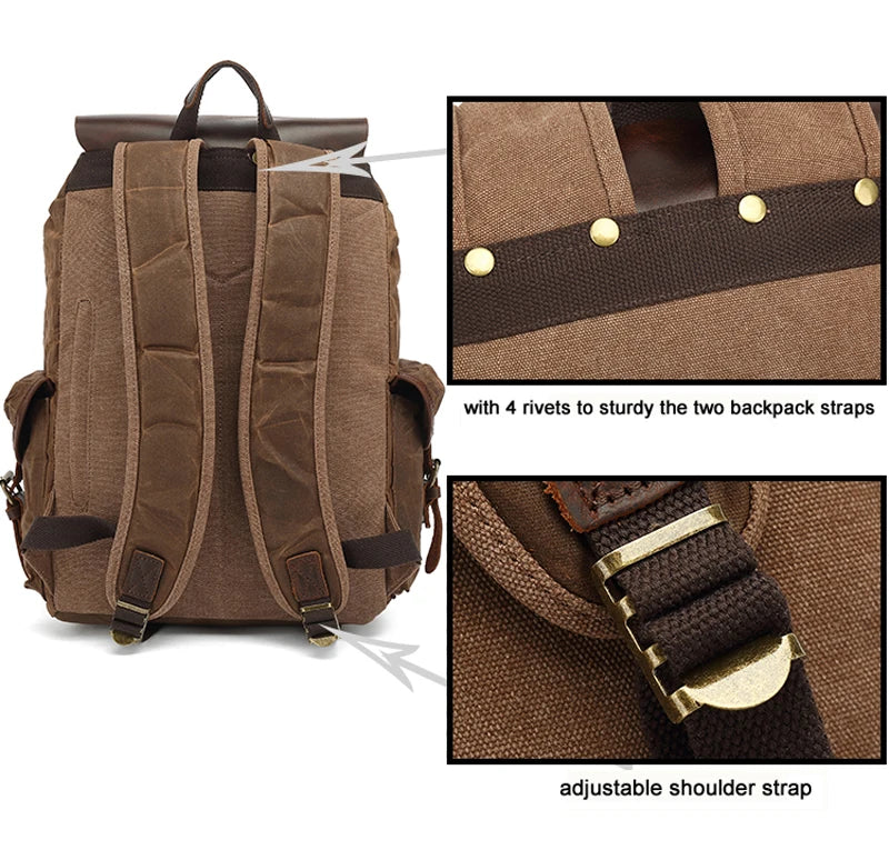Retro Canvas Laptop Backpack – 16" Computer Pocket, Waterproof, Magnetic Buckle, Unisex Travel Bag
