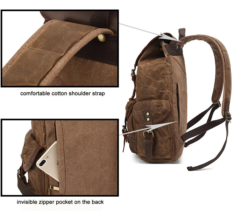 Retro Canvas Laptop Backpack – 16" Computer Pocket, Waterproof, Magnetic Buckle, Unisex Travel Bag