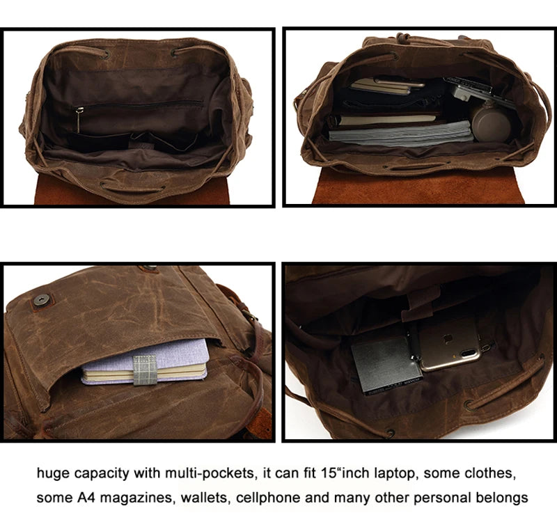 Retro Canvas Laptop Backpack – 16" Computer Pocket, Waterproof, Magnetic Buckle, Unisex Travel Bag