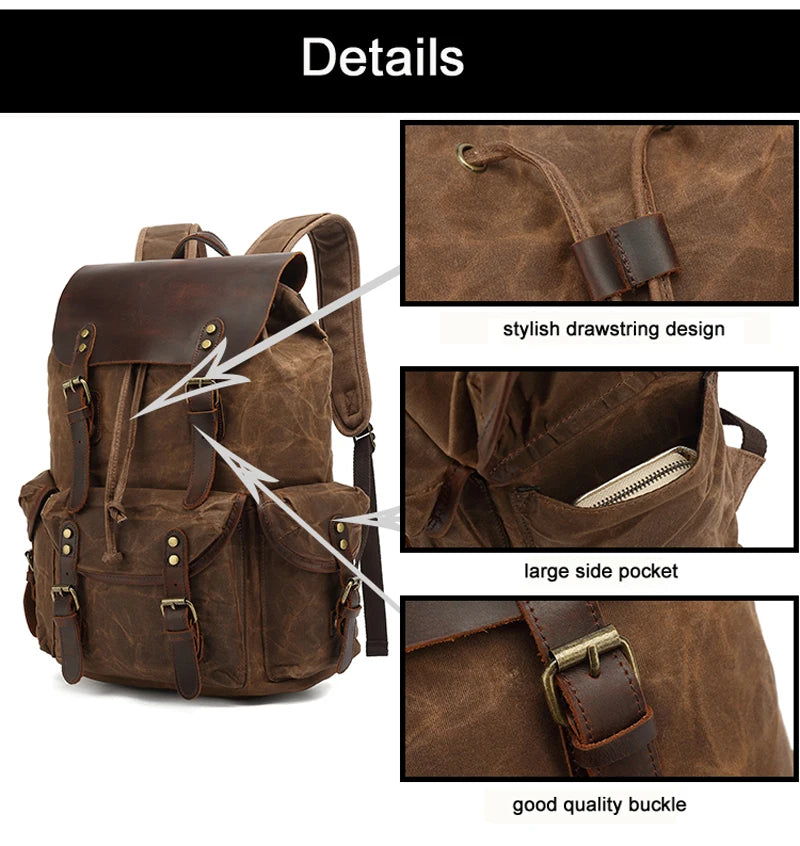 Retro Canvas Laptop Backpack – 16" Computer Pocket, Waterproof, Magnetic Buckle, Unisex Travel Bag