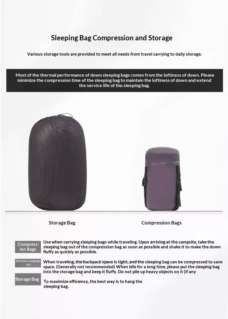 Goose Down Sleeping Bag – Lightweight Mummy Style for Camping & Travel