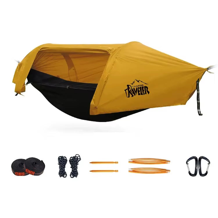 Traveling Eagle Hammock Tent in Orange – Waterproof Anti-Mosquito Outdoor Camping Hammock with Single-Point Suspension, 200kg Capacity

