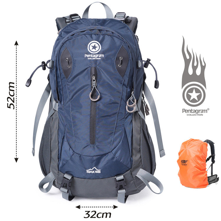 Pentagram Outdoor Hiking Backpack 25L in Dark Blue Grey Stripe – Waterproof Nylon Frame Pack with Rain Cover