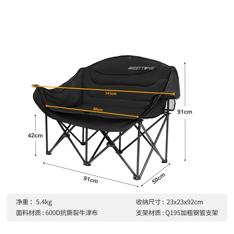 WestTune Outdoor Double Folding Chair – Obsidian Black | Portable Lightweight Camping & Fishing Butterfly Chair
