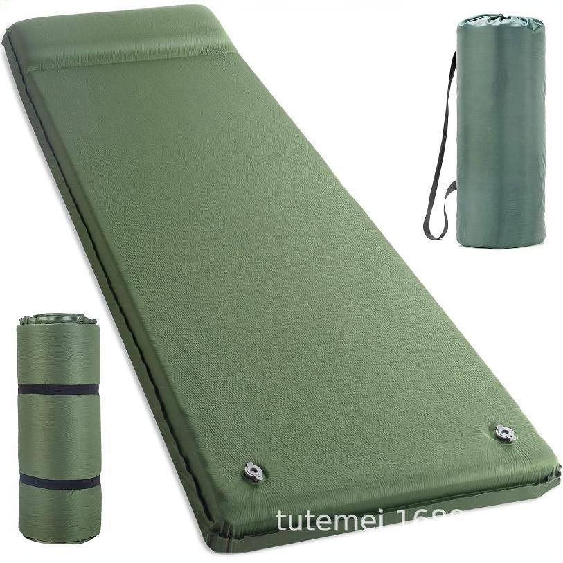 Knit Camping Sleeping Pad in Army Green – Self-Inflating Mat with Built-in Pump, 198×70×8cm, 1 Person, Lightweight Outdoor Camping Mat

