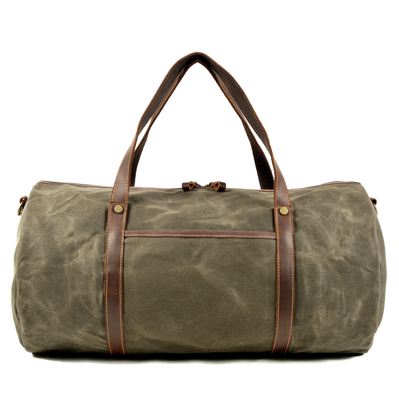 "Waxed Canvas & Leather Duffle Bag in Army Green – Retro Travel Weekender"