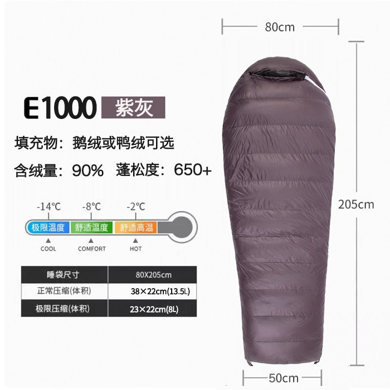 Goose Down Sleeping Bag – Lightweight Mummy Style for Camping & Travel