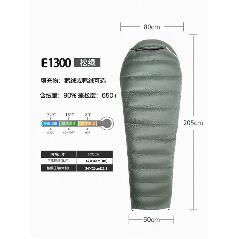 Goose Down Sleeping Bag – Lightweight Mummy Style for Camping & Travel
