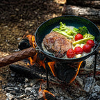 Night Warden Cast Iron Camping Wok – Portable Bushcraft Pan with Wooden Handle