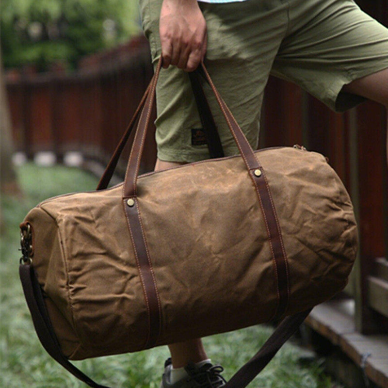 Waxed Canvas & Leather Duffle Bag – Retro Travel Weekender