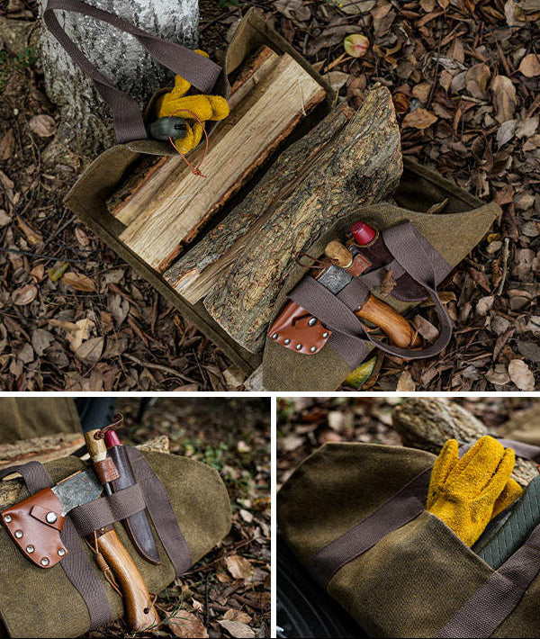 Canvas Firewood Carrier Bag – Heavy Duty Camping Log Tote