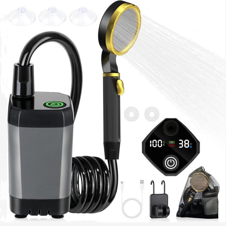 Portable Electric Outdoor Shower Kit – 6000mAh Gray Gold Edge Hand Spray | Camping Car Wash Shower
