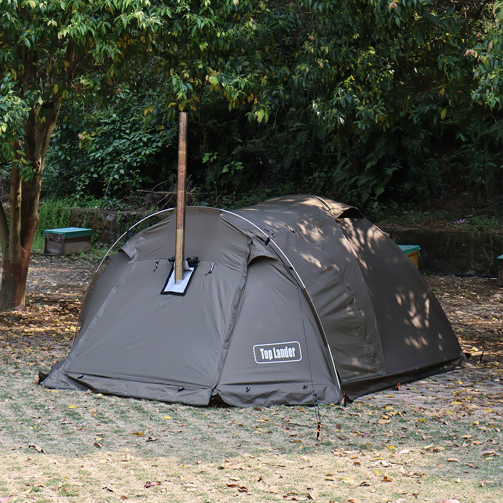 Campfire Outdoor Double Tunnel Tent 4-Season Windproof Flame-Retardant with Snow Skirt – Olive Green, Full Set ~4kg
