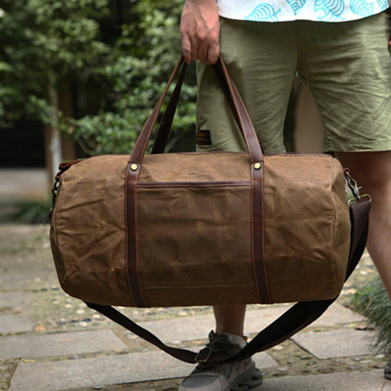 Waxed Canvas & Leather Duffle Bag – Retro Travel Weekender