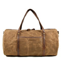 "Waxed Canvas & Leather Duffle Bag in Khaki Canvas – Retro Travel Weekender"