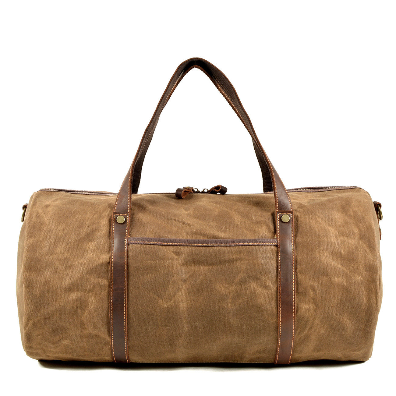 "Waxed Canvas & Leather Duffle Bag in Khaki Canvas – Retro Travel Weekender"