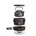 WELLHIKE lightweight camping cookware set with pot mat, aluminum alloy, 1–2 person – kettle 800ml, big pot 1800ml, frying pan 1800ml
