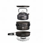 WELLHIKE lightweight camping cookware set with pot mat, aluminum alloy, 1–2 person – kettle 800ml, big pot 1800ml, frying pan 1800ml
