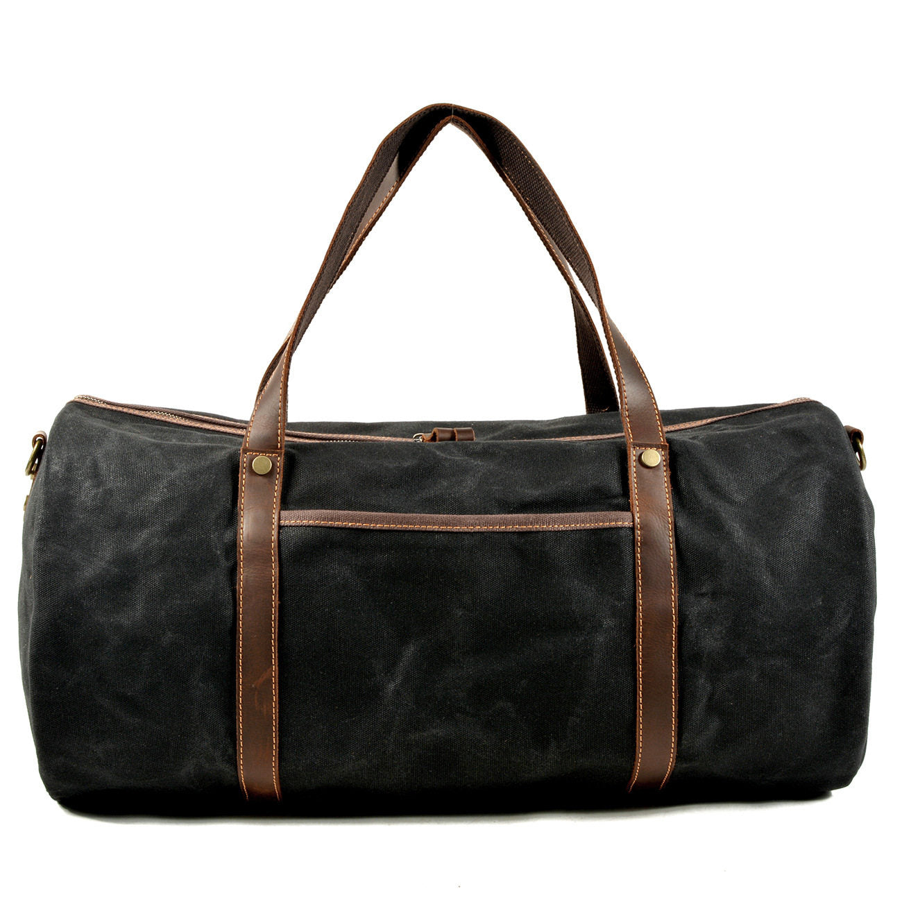  "Waxed Canvas & Leather Duffle Bag in Black – Retro Travel Weekender"