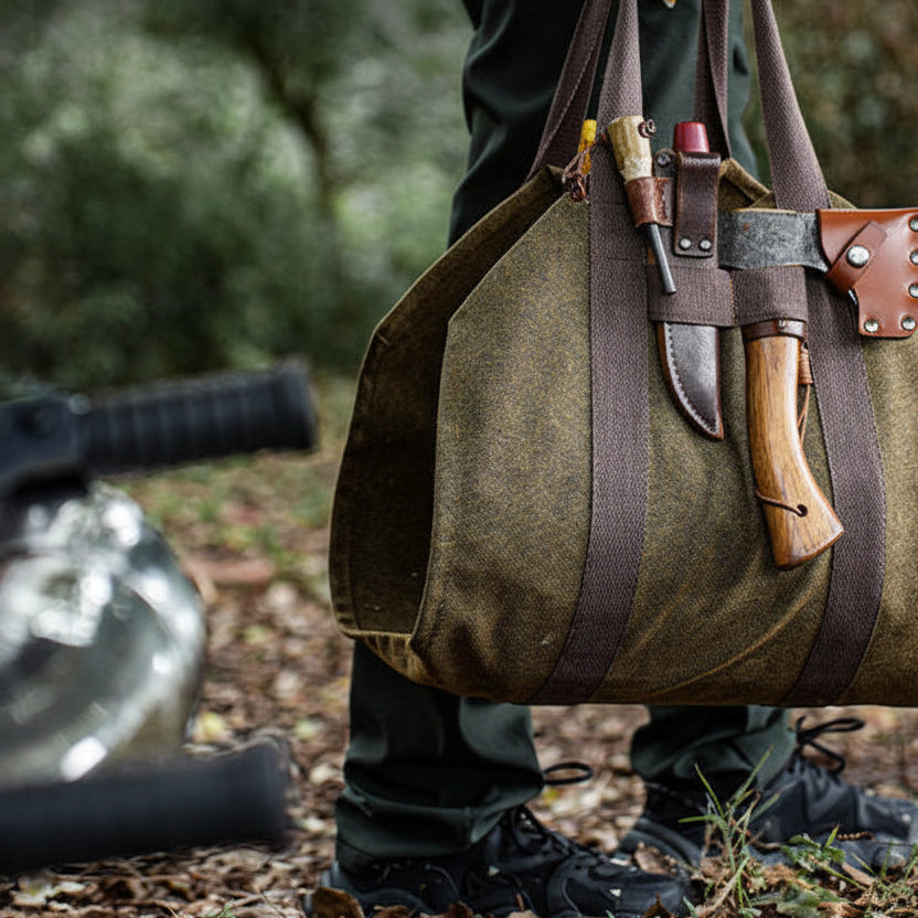Canvas Firewood Carrier Bag – Heavy Duty Camping Log Tote