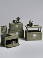 62L Portable Camping Storage Box with Folding Doors & Detachable Shelf