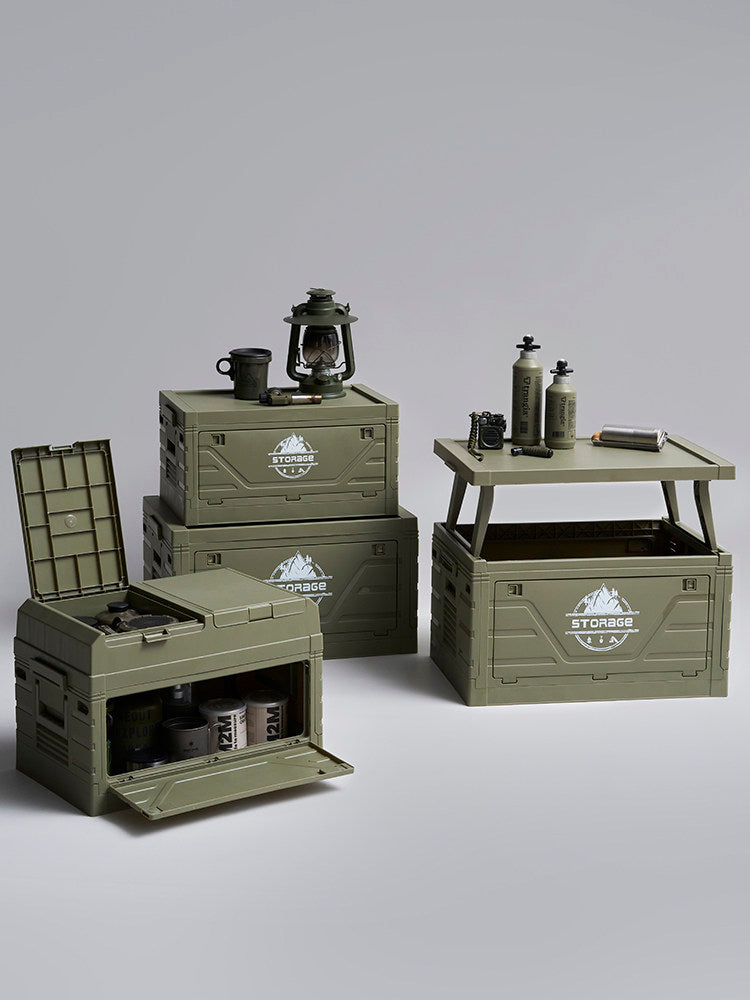 62L Portable Camping Storage Box with Folding Doors & Detachable Shelf