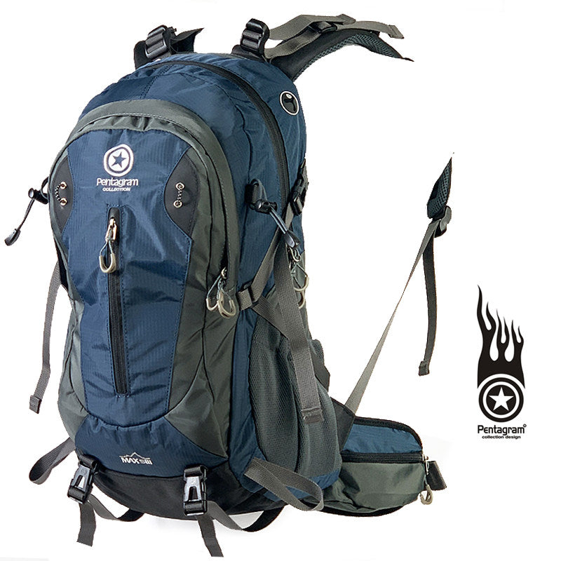 Pentagram Outdoor Hiking Backpack 25L in Sapphire – Waterproof Nylon Frame Pack with Rain Cover