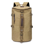 Retro Canvas Hiking Backpack in Khaki Canvas – Large Waterproof Travel Shoulder Bag