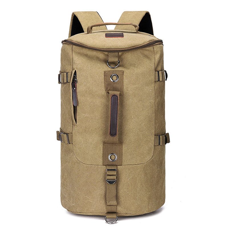 Retro Canvas Hiking Backpack in Khaki Canvas – Large Waterproof Travel Shoulder Bag