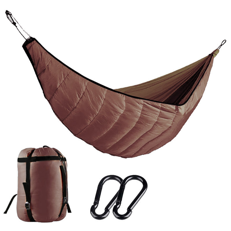 Outdoor Hammock Sleeping Bag in Brown – Double Quilted Underquilt 250×170cm, Lightweight Nylon, 200kg Capacity, Warm Camping Hammock Cover
