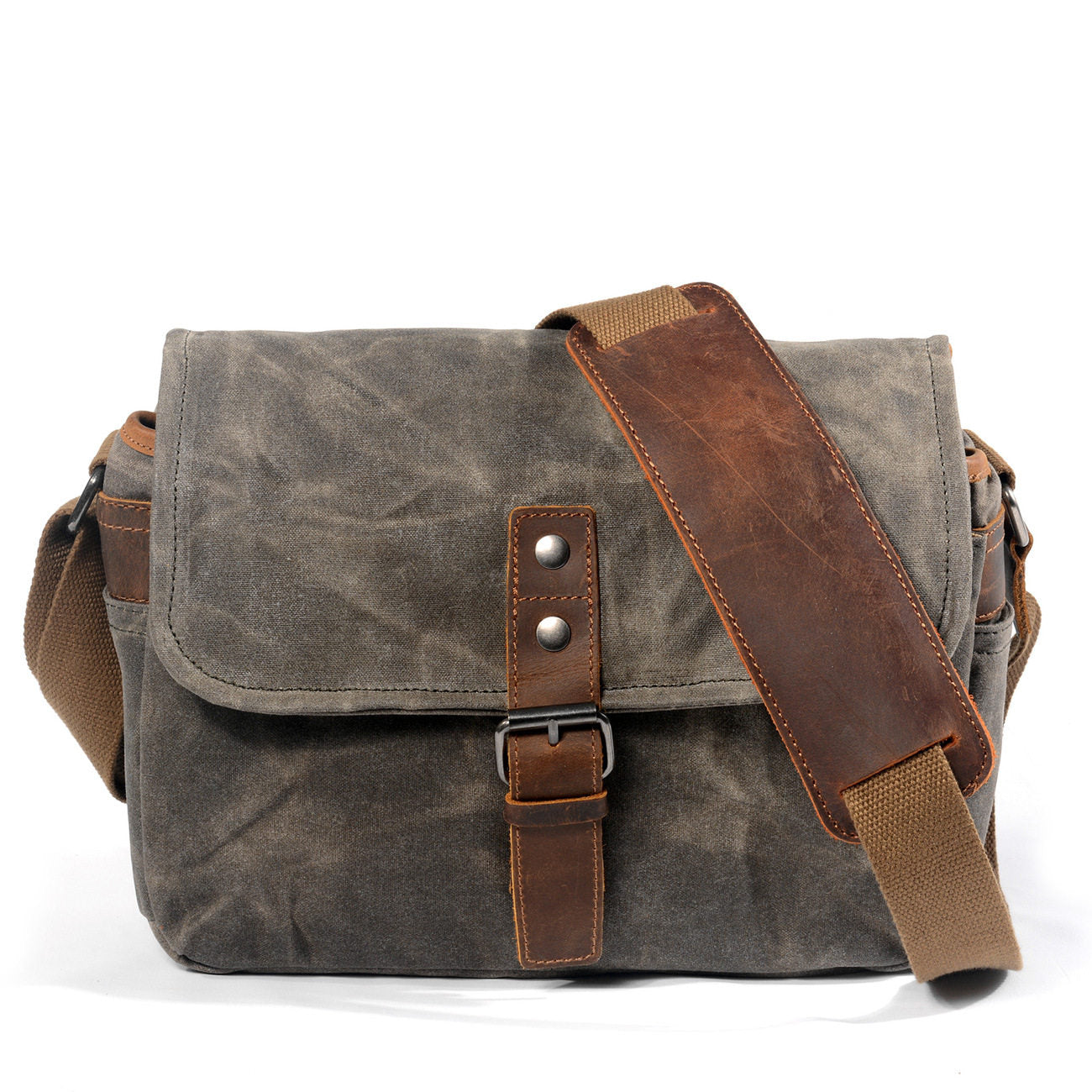 Retro Canvas Camera Bag in Army Green – 30×10×20cm | Waterproof Crossbody Messenger Bag with Removable Camera Divider
