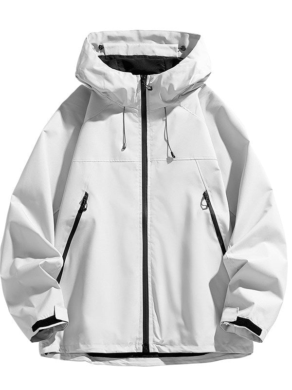 Men's & Women's Waterproof Windbreaker Hiking Jacket in Light Gray – Hooded Zip-Front Outdoor Jacket | XL–3XL
