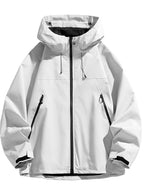 Men's & Women's Waterproof Windbreaker Hiking Jacket in Light Gray – Hooded Zip-Front Outdoor Jacket | XL–3XL
