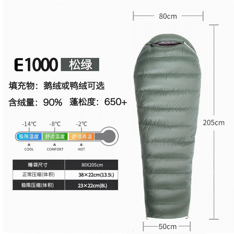 Goose Down Sleeping Bag – Lightweight Mummy Style for Camping & Travel