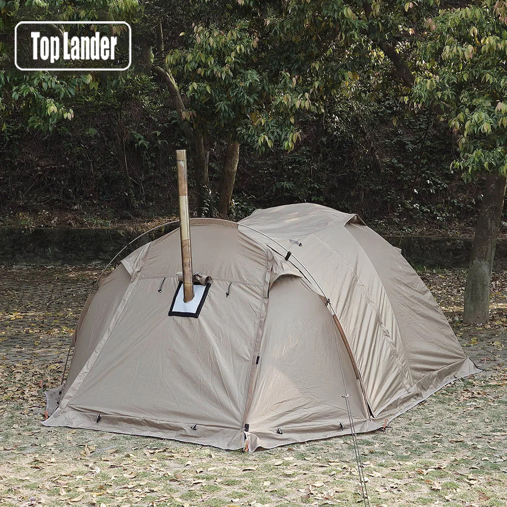 Campfire Outdoor Double Tunnel Tent 4-Season Windproof Flame-Retardant with Snow Skirt – Wolf Brown, Full Set ~4kg
