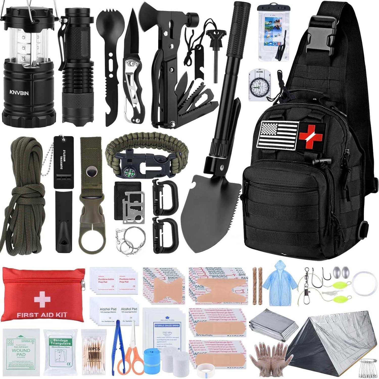 Outdoor Tactical Crossbody Bag with 250-Piece Emergency Survival Kit – First Aid Trauma Pack