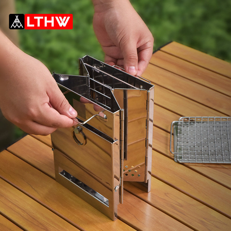 LTHW Luteteng Folding Wood-Burning Camp Stove – Portable Stainless Steel Outdoor Cooking Stove | BBQ | Picnic | Windproof