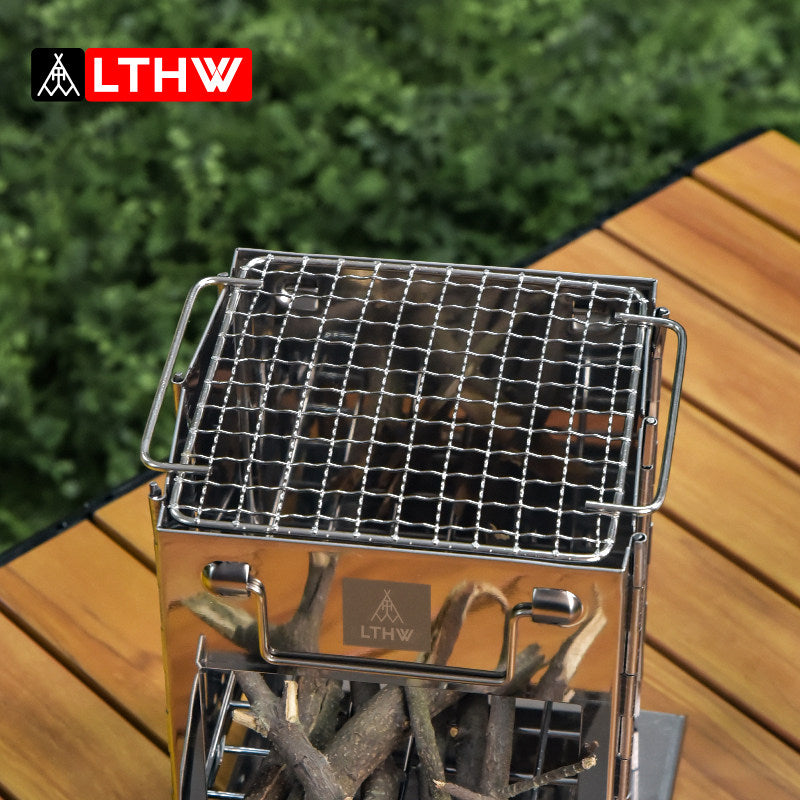 LTHW Luteteng Folding Wood-Burning Camp Stove – Portable Stainless Steel Outdoor Cooking Stove | BBQ | Picnic | Windproof