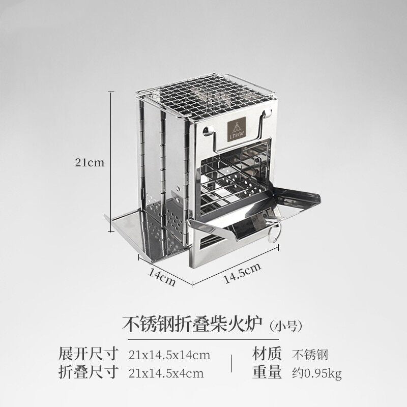 LTHW Luteteng Folding Wood-Burning Camp Stove – Portable Stainless Steel Outdoor Cooking Stove | BBQ | Picnic | Windproof